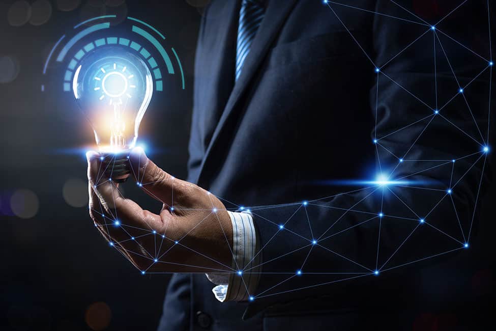 Innovation and energy of creative thinking, businessman holding